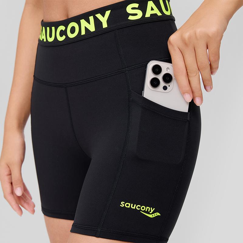 Saucony Logo Letter Print High Waist Fitness Training Shorts Women shorts Black SC1249013A-BK01