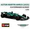 Bburago 1:43 2025 Aston Martin AMR25 F1 Formula Car Die Cast Vehicles Collectible Model Racing Toys