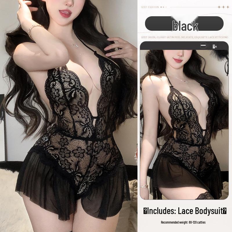Pure Desire Lace Open-Crotch One-Piece Sleepwear - Stimulating Lingerie for Small Chest