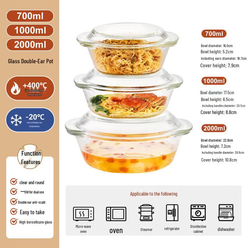 Qiwei Heat-Resistant Glass Bowl with Lid