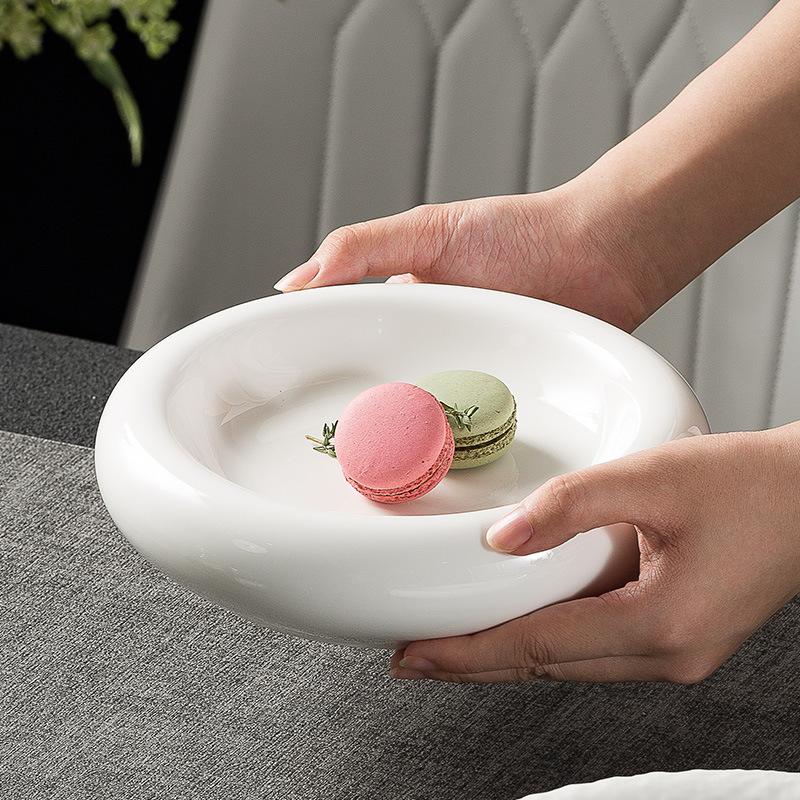 Pure White Vegetable Plate Ceremonial Tableware Hotel Artistic Conception Plate Cold Dish Plate High-Grade White Porcelain Plate Commercial Round Deep