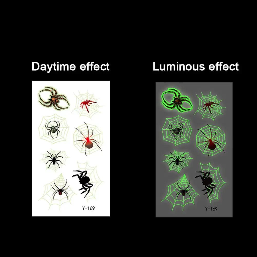 Spider Temporary Tattoo Sticker Realistic Waterproof Design Semi-Permanent Glow-in-the-darkScary Fake Tattoo for Halloween