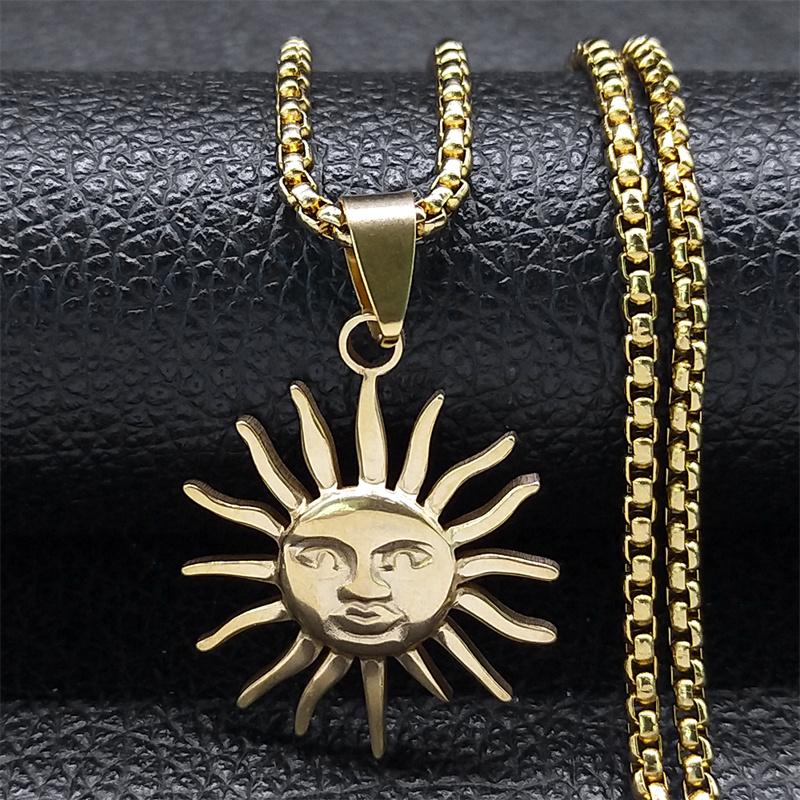 Witchcraft Retro Sun Goddess Necklace for Women/Men Stainless Steel Gold Color Vintage Necklaces Jewerly Collar Mujer NHH16S02