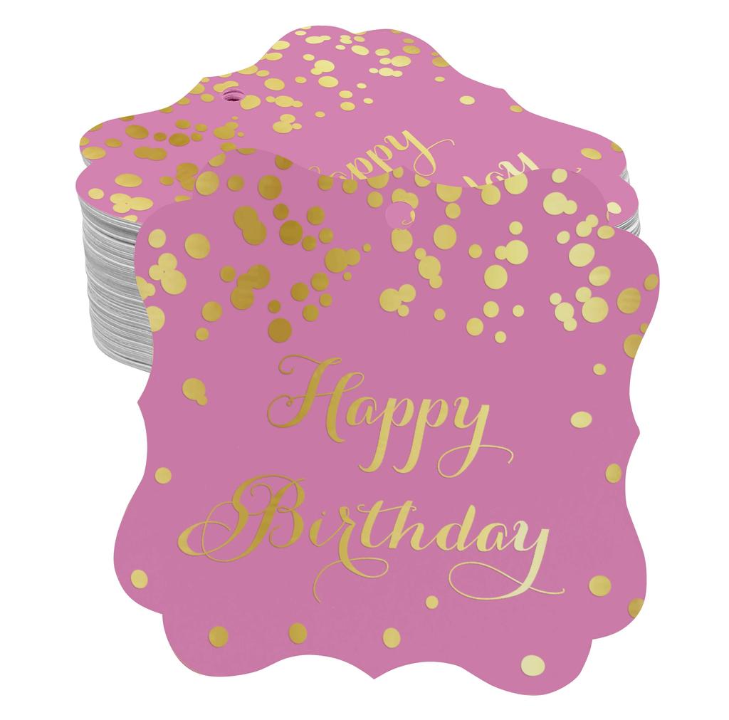 Inkdotpot Real Gold Foil Bracket Shape Paper Hang Tags Happy Birthday Favor Tags Pack Of