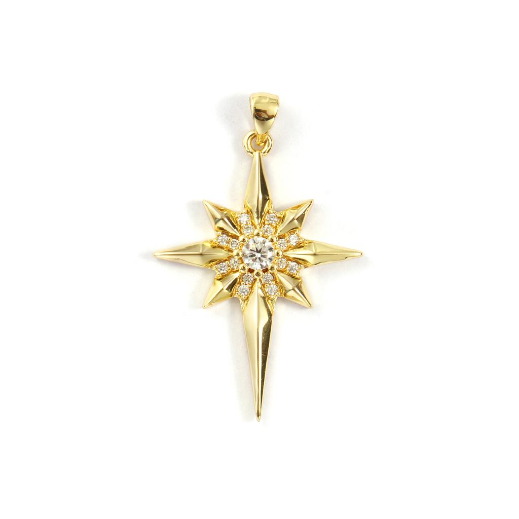 1 Piece Brass Galaxy Pendants Gold Plated Star Micro Pave Clear Cubic Zirconia Star Charms DIY Earrings Necklace  4cm X 2.6cm