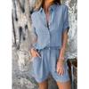 Damen Kurzarm Lockeres Oberteil Hohe Taille Elastische Shorts Zweiteiliges Lässiges Sommer-Set
