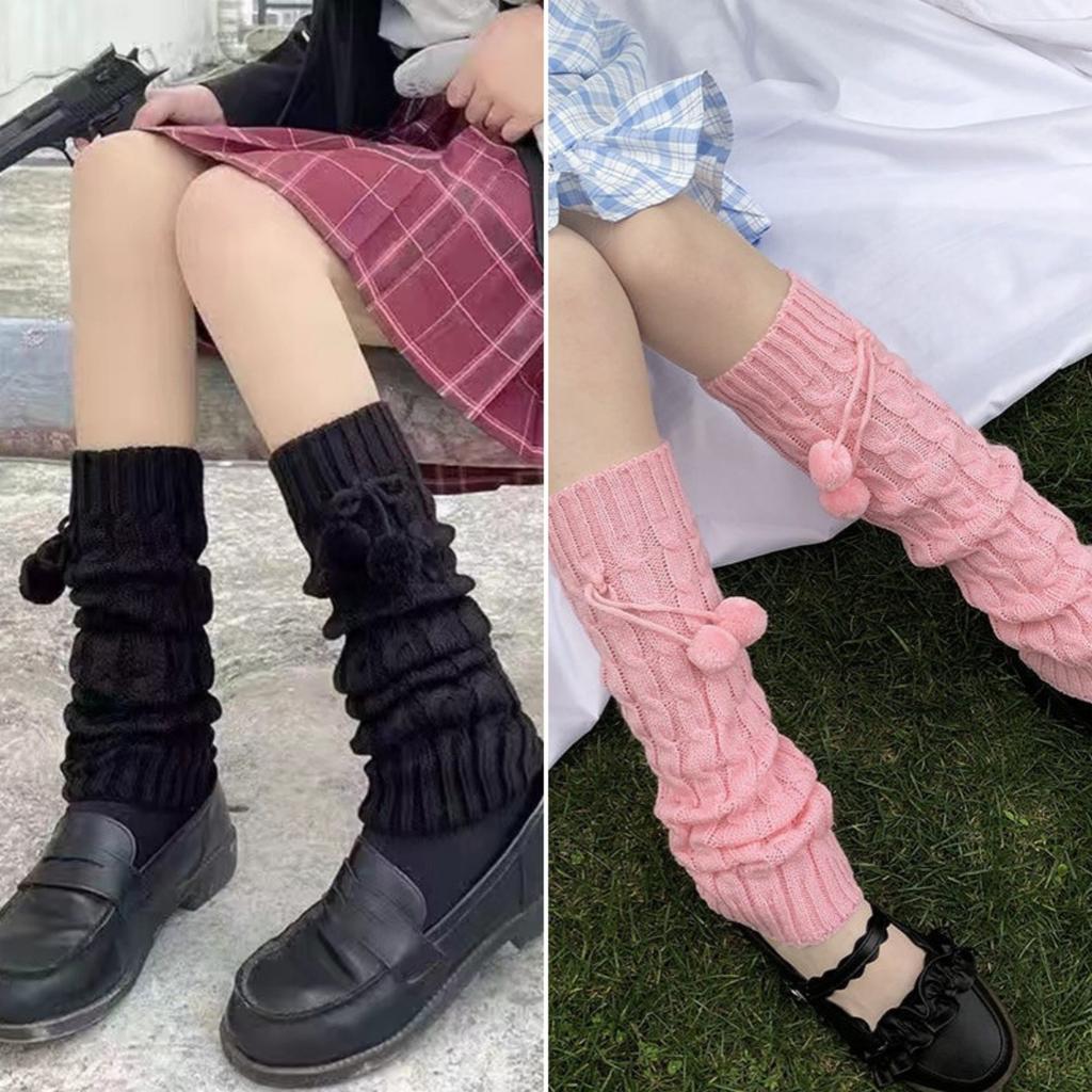 Japanese Jk Uniform Student Spring, Autumn And Winter Knitted Hairball Piled Thickened Warm White Stacked Socks Cover Female Long