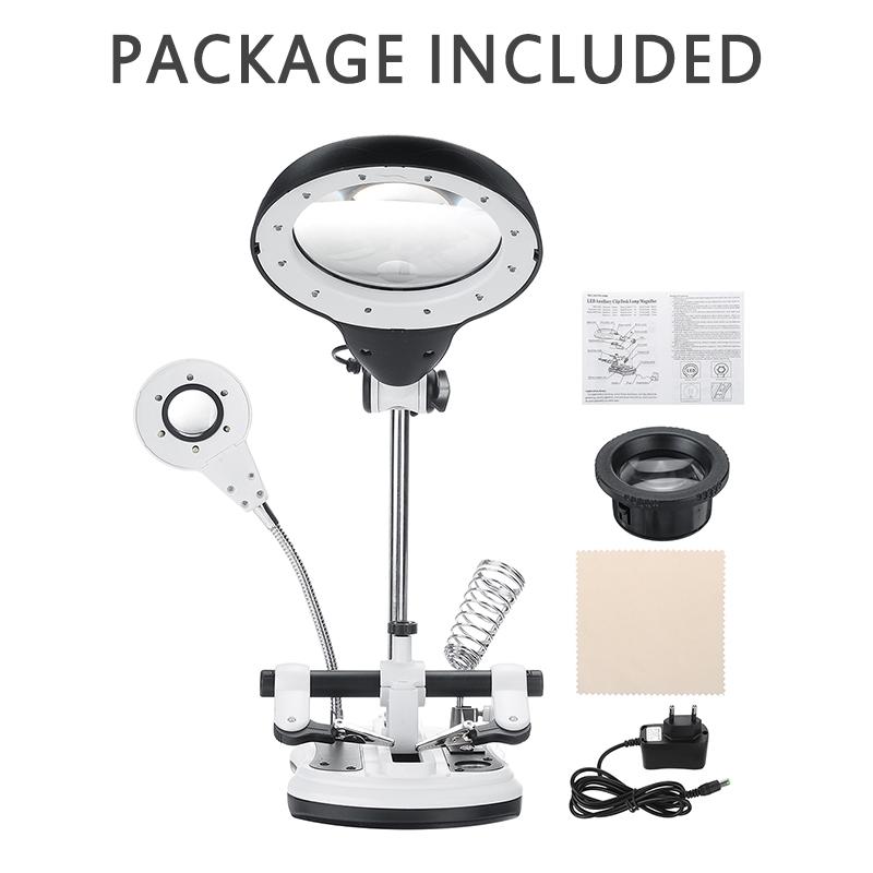 2.5x/5x/6x/10x Soldering Iron Station Stand Welding Magnifying Glass 2.5X-11.5X Lens Magnifier Soldering Repair with LED Light EU Plug 29*13*15.5cm