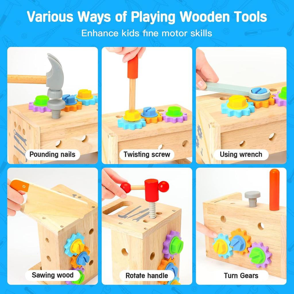 Wooden Tool Set for Kids 2 3 4 5 Year Old, 29Pcs Educational STEM Toys Toddler Montessori Toys for 2 Year Old Construction Preschool Learning
