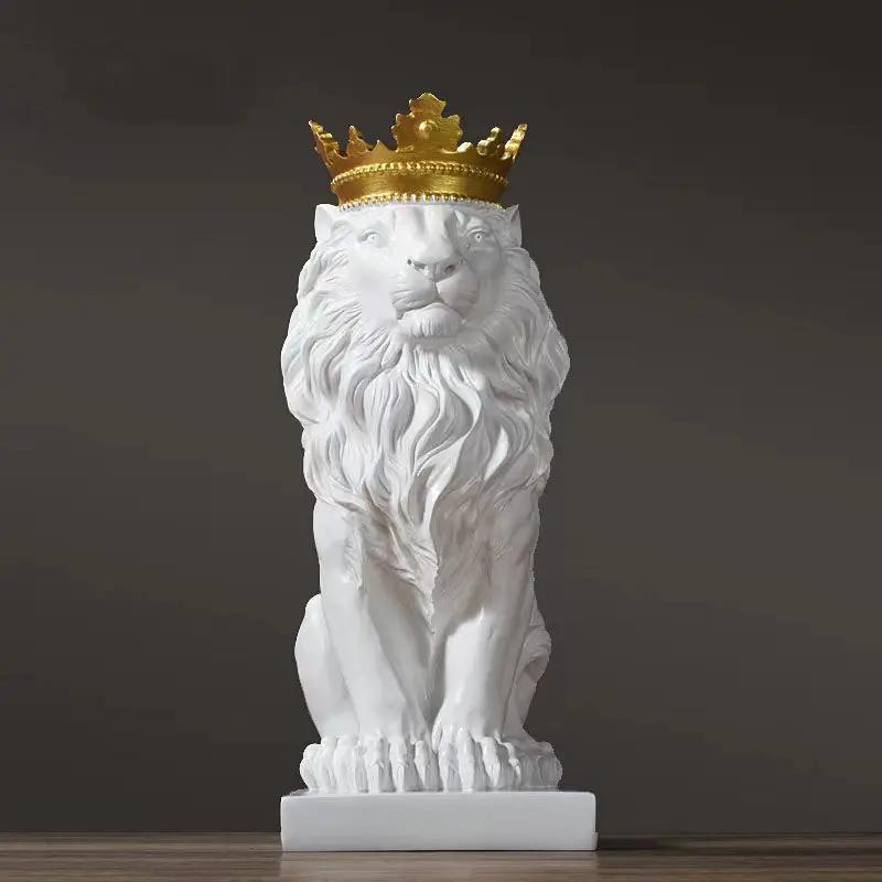 Estatuetas de animais de leão, coroa de resina, estátua de leão, arte artesanal, presente, decoração para casa, escritório, ornamento, sala de estar, mesa, decoração para casa