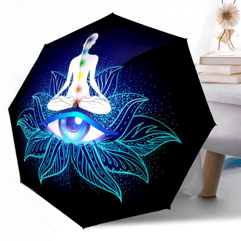 Chakra Balance Mandala Automatischer Regenschirm Kompakt 8-Rippen-Design Leicht Ganzjahres-Reise-Outdoor-Zubehör Perfektes Geschenk für Frauen Männer