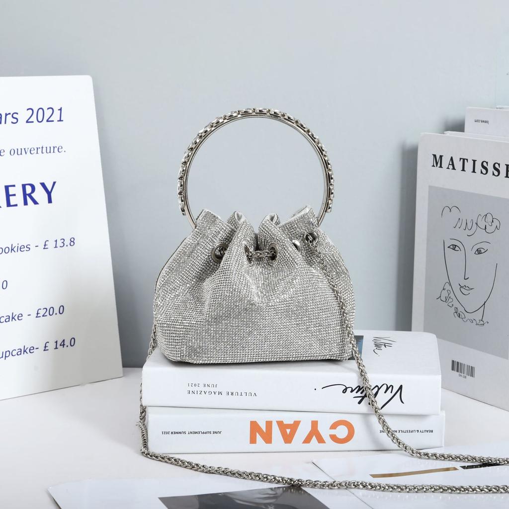 2025 Autumn and Winter Diamond-encrusted Shiny Pump Strap Portable Small Bucket Bag High-texture Messenger Bag Trendy Shoulder Women's Bag