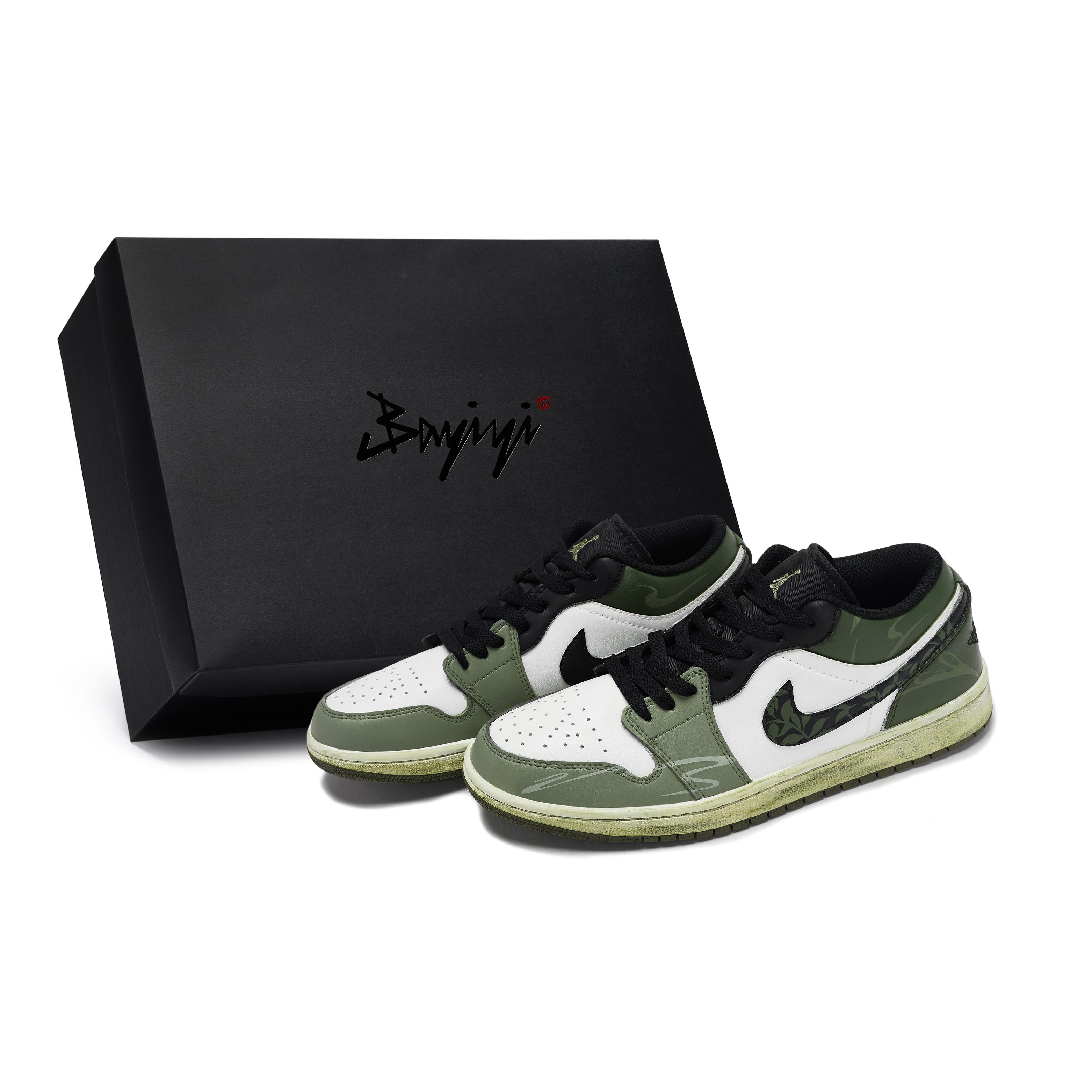 

Jordan Air Jordan 1 Vintage Basketball Shoes Unisex Low Top Black/White/Green 553558-092(Team80-S-BOX) 44