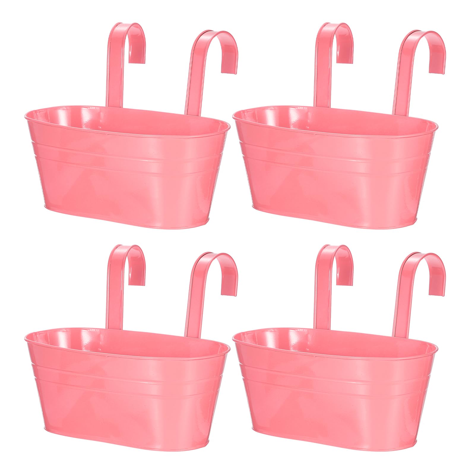 

uxcell Hanging Flower Pots, Iron Wall Planters for Fence Railings and Balcony Planters with Drainage Holes and Removable Hooks, 28cm, Pink, 4-Pack