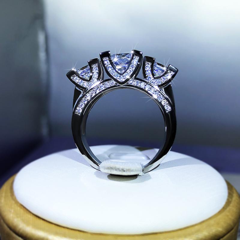 Sterling Silver Luxury Crystal Square Rings With Big Stone Bridal Wedding Engagement Ring Female Zircon Ring for Women