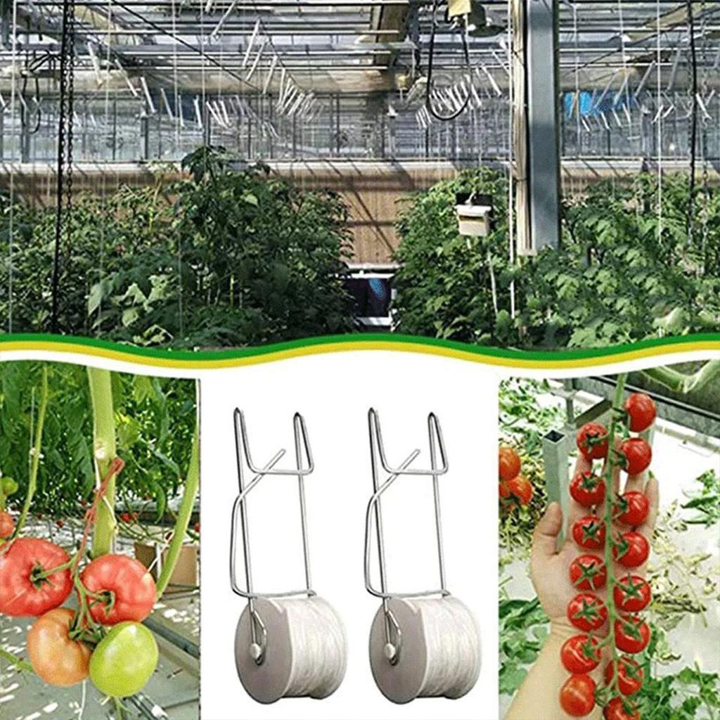 Loaded Tomato Support Hooks with 50 Feet of Twine, Greenhouse Trellis Kit, Durable Hooks Prevent Tomatoes from Getting Dropped
