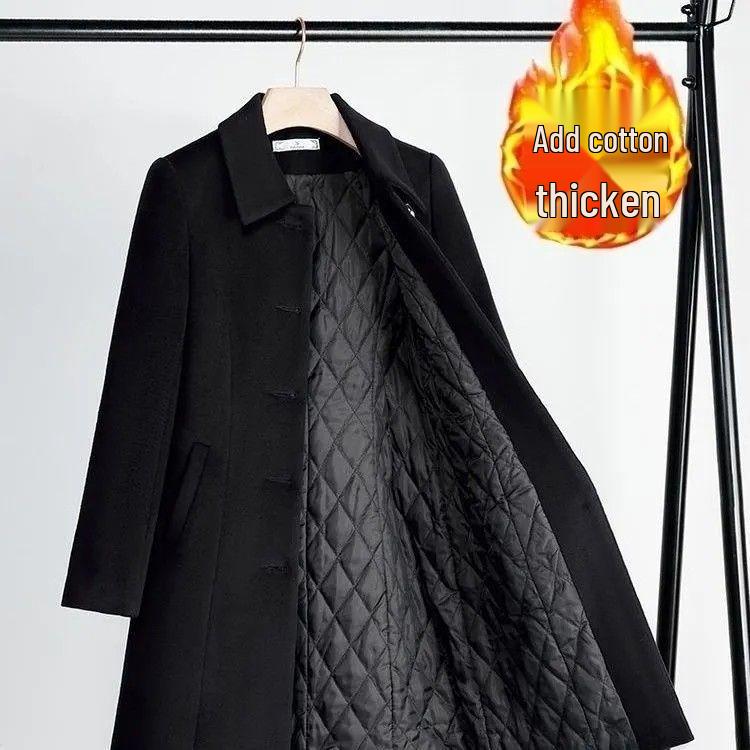 Women's Elegant Black Wool Coat - Autumn/Winter Professional & Casual Wear