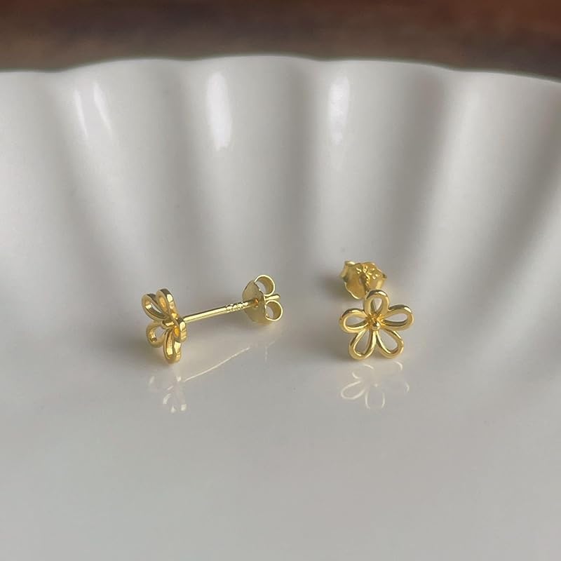 Earrings Silver925 Silver Flower Simple Compatible with Metal Allergies (yellow Gold)
