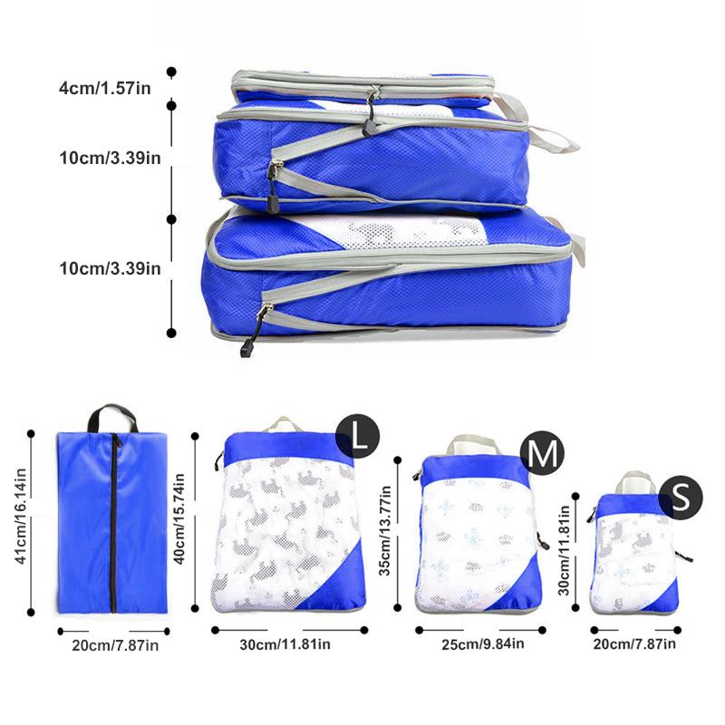 3pcs Portable Travel Storage Bag Set With Mesh Stitching, Double Layer Zipper Foldable Luggage Organizer, Clothing Storage Bags