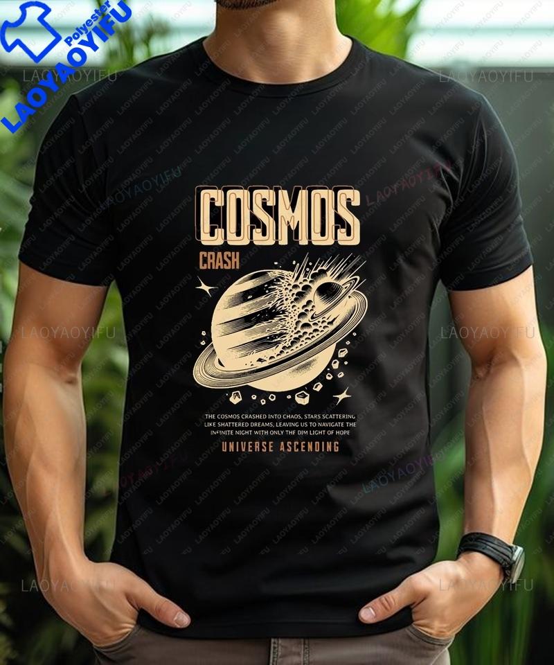 COSMOS CRASH, Fashionable Men s Printed T-shirt, Casual Loose Crewneck T-shirt for Both Men and Women S