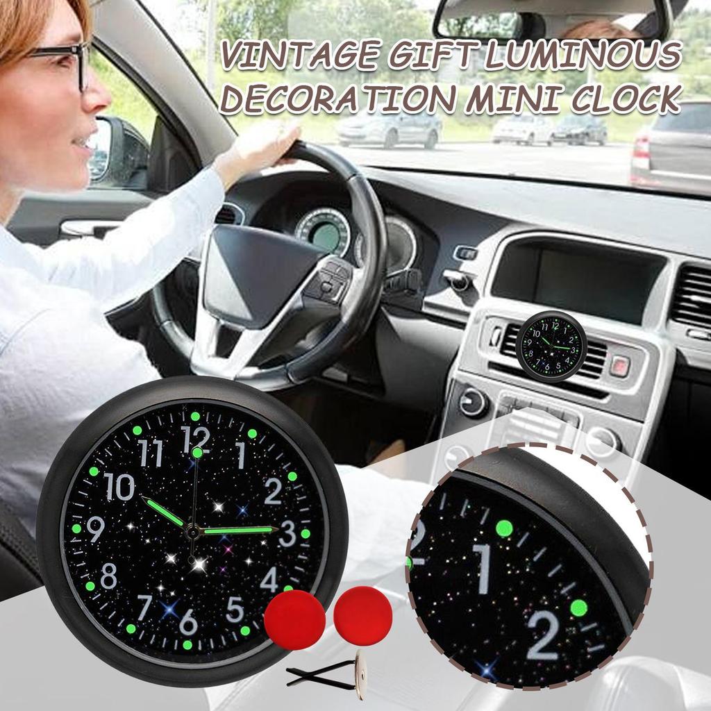 Clock For Car Quartz Luminous Vintage Watch With Clip And Sticker ...