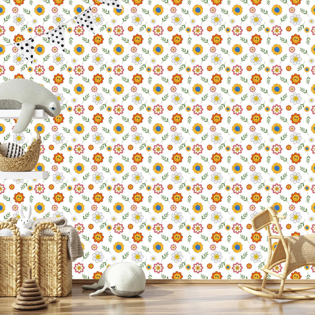 Wallpaper Flowers White, Cream, Light Gray and Gold 50x1000