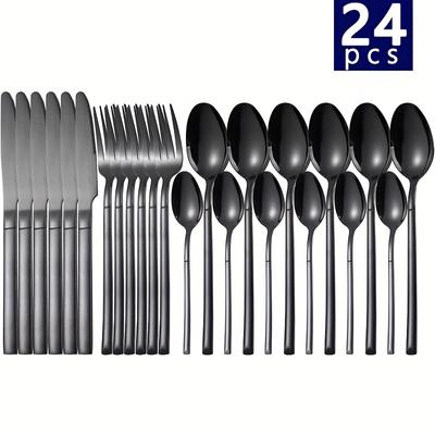 24-teiliges/Set, Edelstahl-Besteckset für Restaurant, Zuhause, Party und Hochzeit Waschbarer Dessertlöffel - Langlebig und leicht zu reinigen