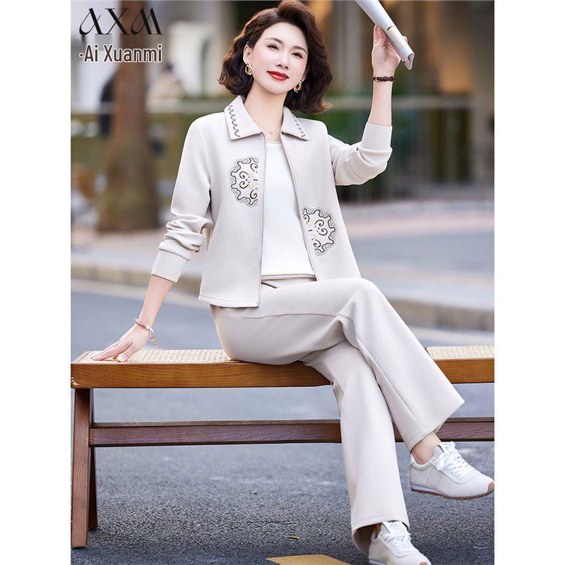 

Mom s Spring 2025 Lapel Jacket & Noble Lady 2-Piece Set for Middle-Aged Women - Casual Spring/Autumn Wear 3XL [120-135 lbs]