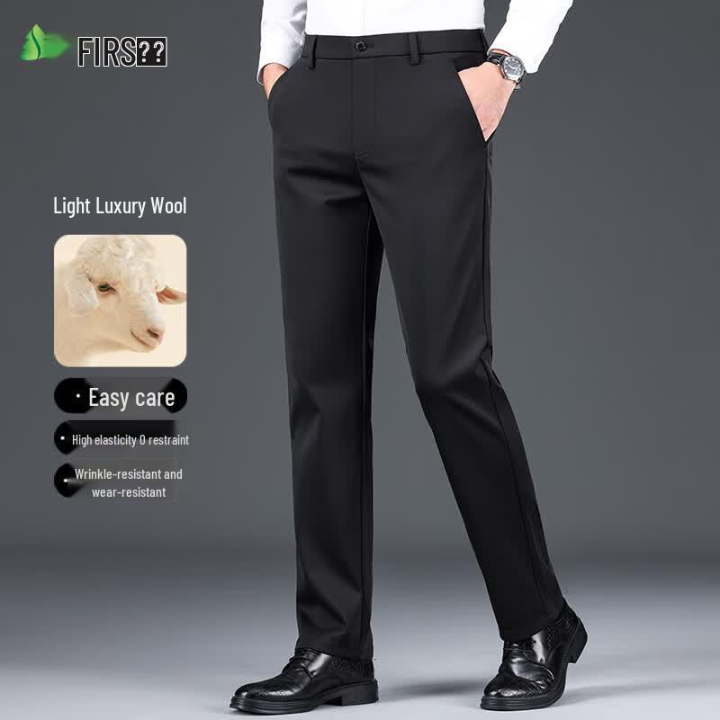 Men's Wool Blend Straight-Leg Casual Pants