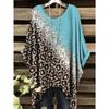 Women Vintage Plaid Stripe Printed Asymmetrical Hem O Neck Short Sleeve T Shirt Casual Fashion Street Top