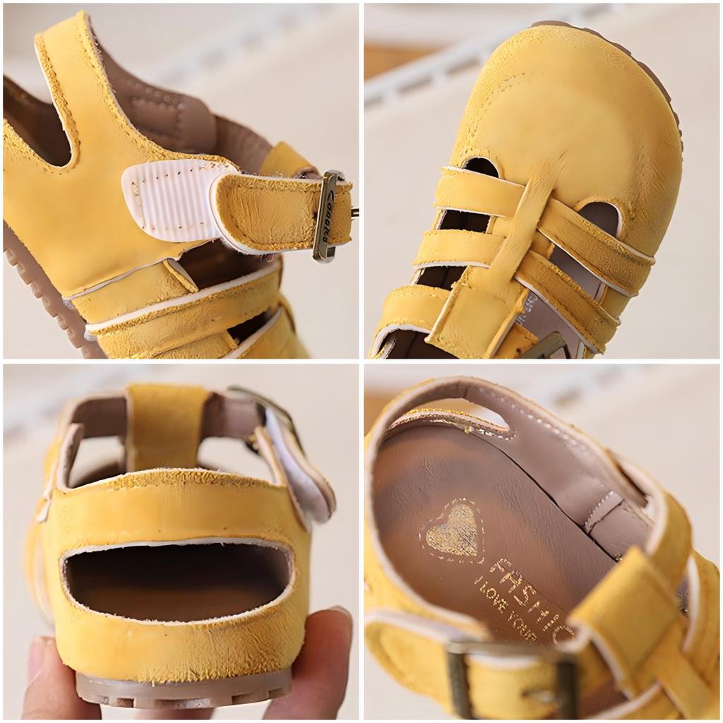 Bright Hues Macaron Children Roman Shoes Suede Leather Coverd-Toe Kids Sandals for Girls Student Leisure Cut-outs Sandals I05282