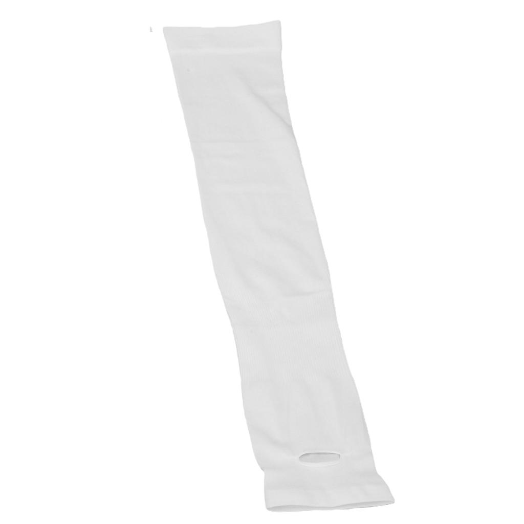 2 Pairs Sun Protection Sleeves with Thumb Hole Cooling Breathable Arm Sleeves for Both Sports and Daily Wear White 32G