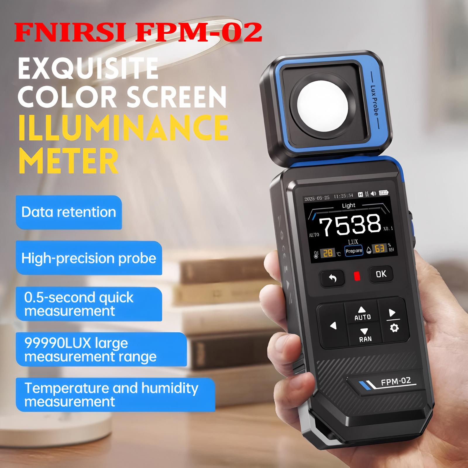 

FNIRSI FPM-02 Professiona Luxmeter High Precision Illuminance Tester 3-IN-1 Temperature & Humidity Meter Brightness Lumen Tester FPM-02