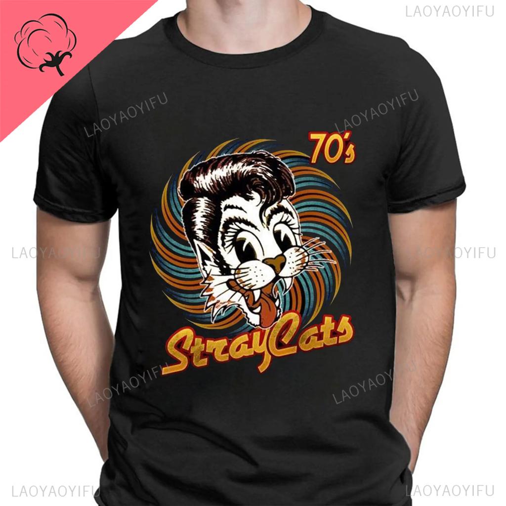 Stray Cats Rock Klassiska T-shirts Amerikanskt Rockabillyband Fan Hipster Streetwear Mode Andningsbar Pojke Flicka Män Kvinnor Bomulls T-shirt