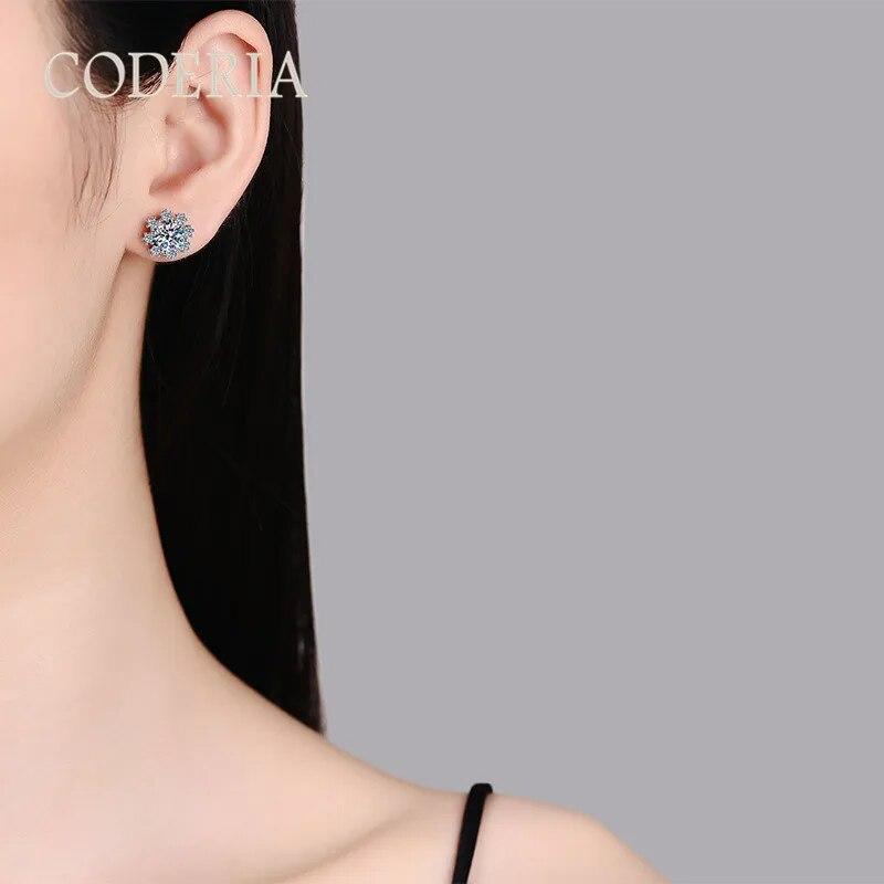 Earrings S925 Silver Women's Birthday Party Jewelry VVS Moissanite 1CT Stud Earrings Romantic Snowflake Delicate Luxury Gift