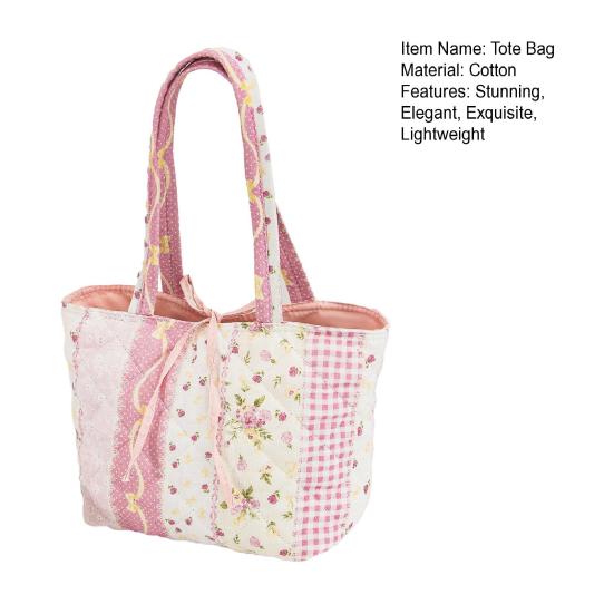 Quilted Tote Bag for Women Girls Lightweight Small Floral Shoulder Bag Soft Puffy Travel Work Handbag with Bow