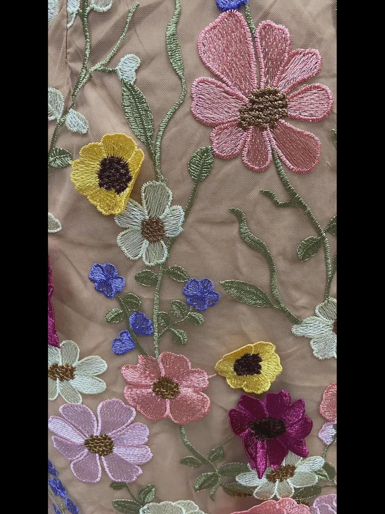 2025 Europäisches und amerikanisches sexy ärmelloses Midikleid mit bunter 3D-Blumenstickerei