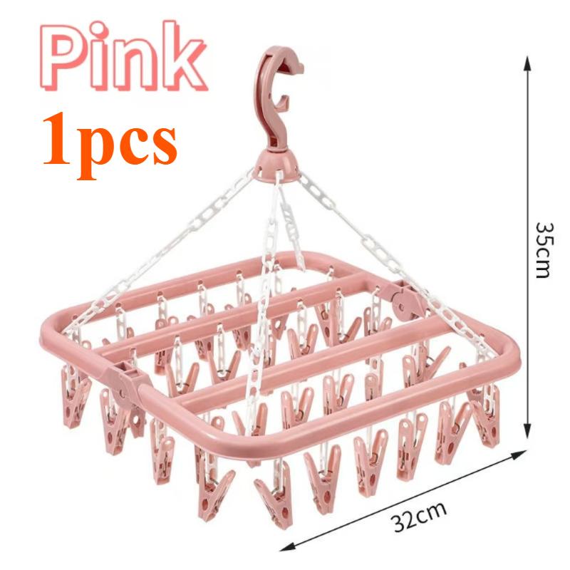 

Clothes Drying Hanger with 32 Clips and Drip Foldable Hanging Rack Laundry Clothes Hanger for Drying Socks Lingerie Underwear