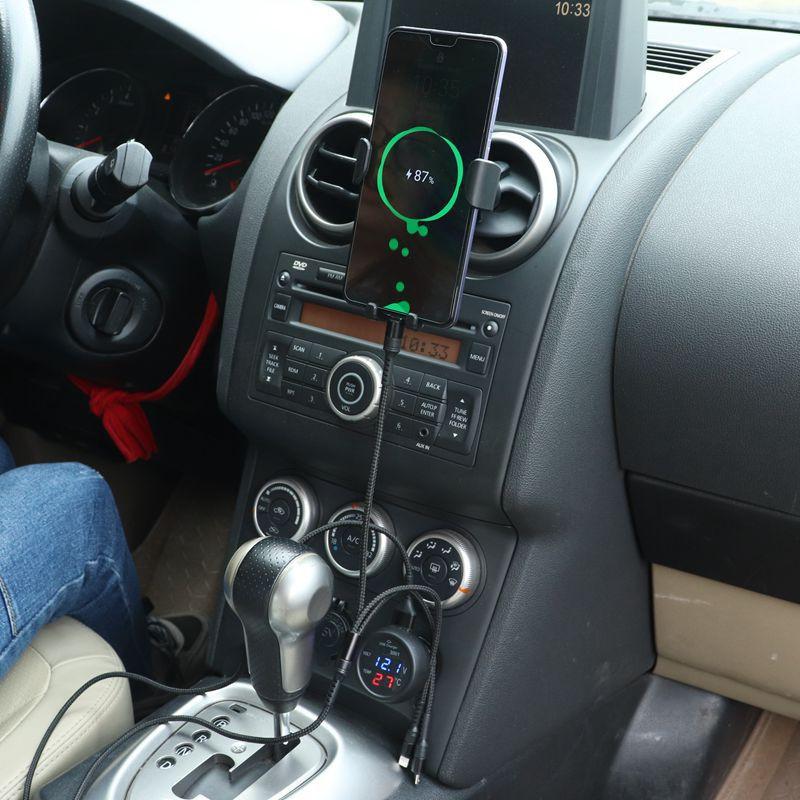 Universal 3-in-1 Car Voltmeter with USB Charger LED Digital Voltmeter Gauge Thermometer 12V/24V Cigarette Lighter Socket