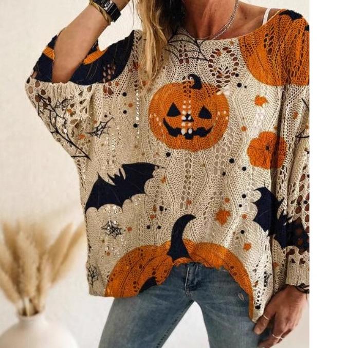 New 2025 Women's Loose Casual Long-sleeved Pumpkin Sweater for Halloween