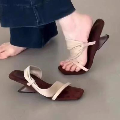 Women Slippers High Heels Shoes New Square Toe Sandals Summer 2025 Dress Woman Slingback Pumps Sexy Sandalias De Mujer