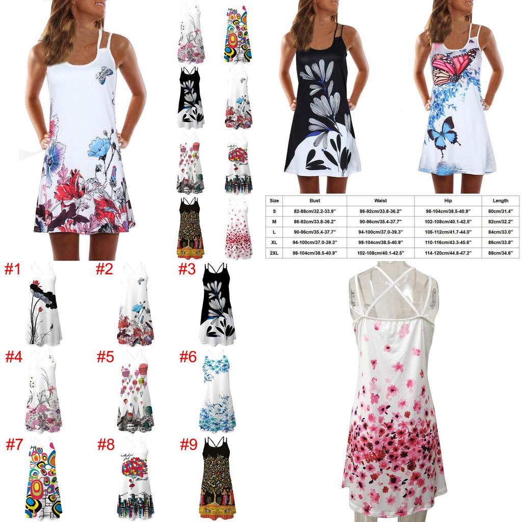 Elegant Women Summer Vintage Beach Sleeveless 3d Floral Print Boho Tank Dress