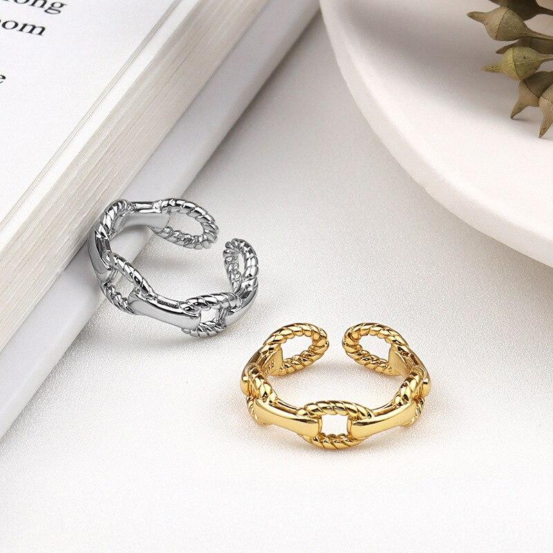 925 Sterling Silver Hollow Lock Chain Rings for Women Adjustable Opening Rings Jewelry New