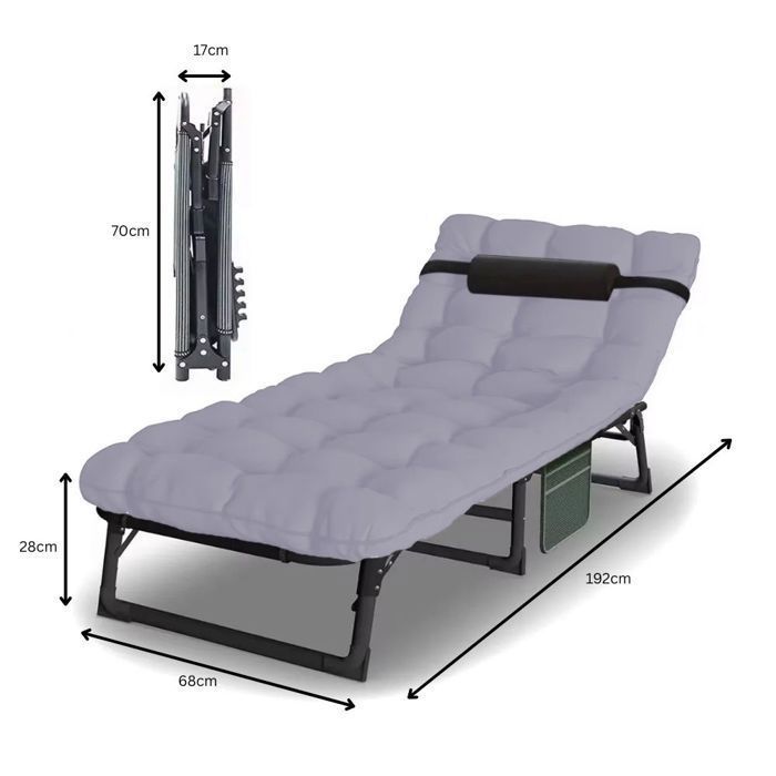 Chaise longue de jardin - Divit KL3 - Pliante - Matelas rembourré gris bleuté - Dossier 4 positions