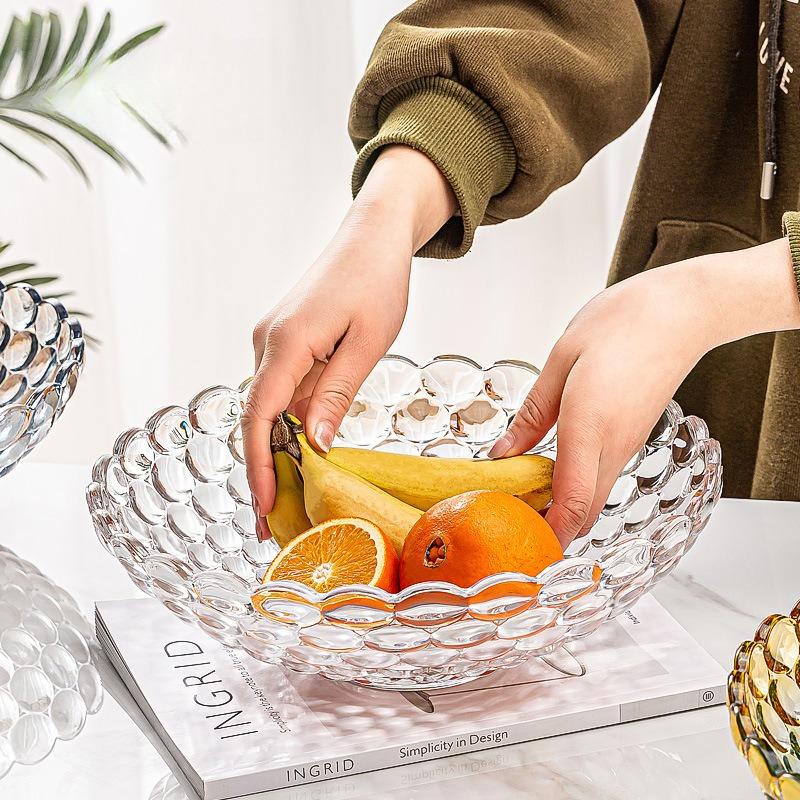 Colorful Crystal Glass Fruit Bowl Large Snack Dish for Home Living Room Dry Fruits Candy Serving Tray