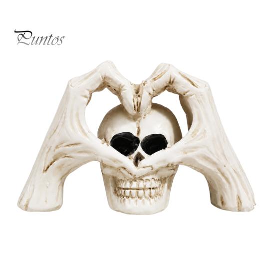 Halloween Desktop Decoration Gothic Skeleton Hands Heart Sculpture with Skull, Romantic Love Statue, Secret Room Horror Display Shape Finger