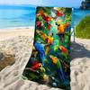 Vibrant Parrot Beach Towel - Soft, Lightweight & Sand-Free Microfiber with Colorful Parrot Print on Tropical Leaves