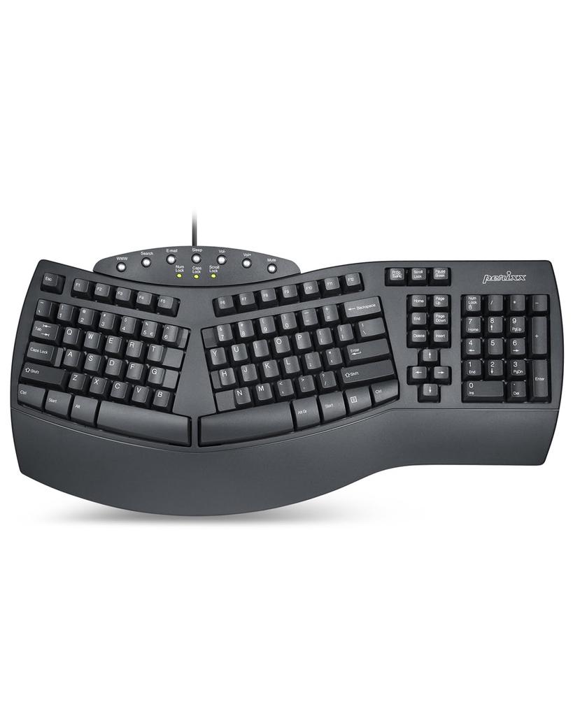 Perixx PERIBOARD-512BUS Ergonomic Keyboard, Wired, English Layout, Full-Size, Separated Left and Right Keyboard, 104 Keys, 3D Curve, Tendonitis