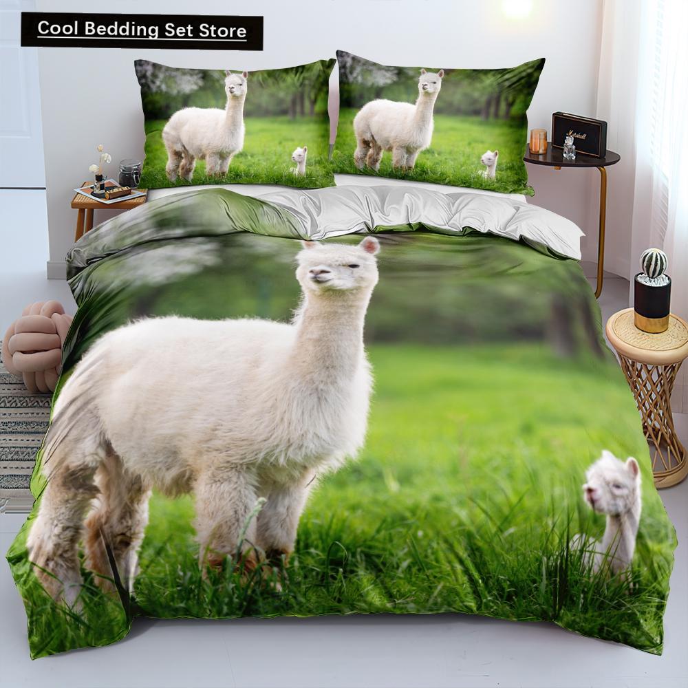Alpaca Duvet Cover King Queen Size Kawaii Farm Animal Theme Bedding Set Kids Cartoon Llama Alpaca 2/3pcs Polyester Quilt Cover