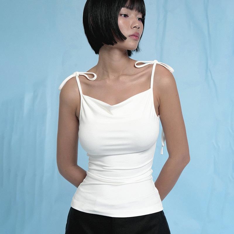 Women's summer new solid color suspender tied knot slim sexy slanted shoulder body vest women's wholesale